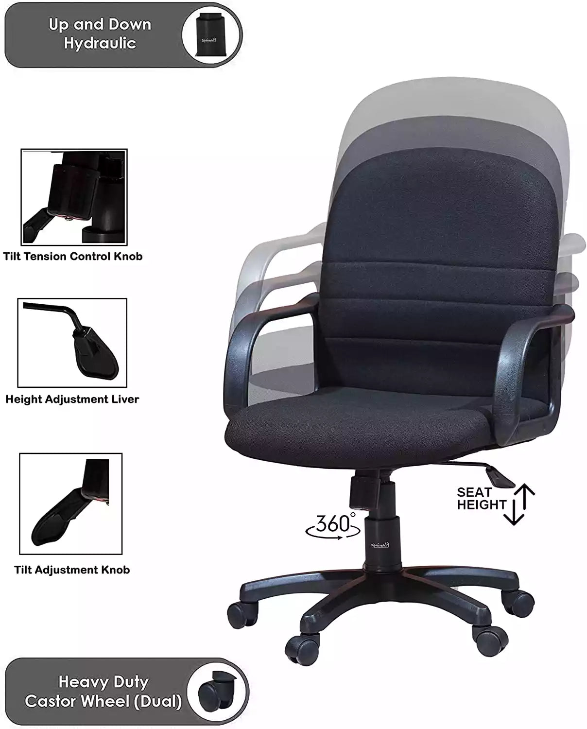 Napoli Office Chair Adjustable Height & Lumbar Support, Black