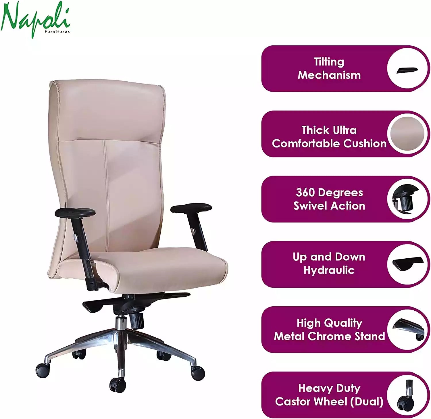 Office Chair with Adjustable Height and Lumbar Support, Beige Color