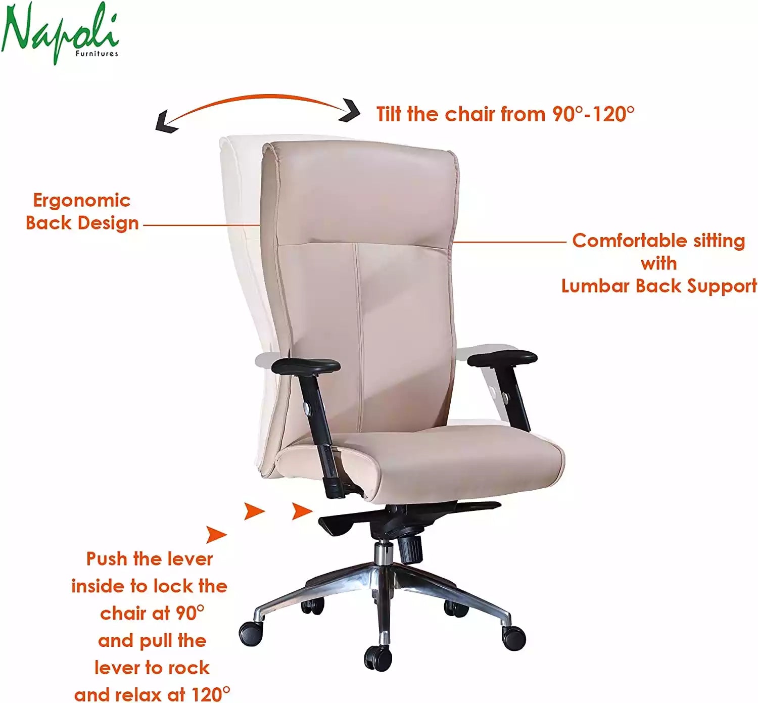 Office Chair with Adjustable Height and Lumbar Support, Beige Color