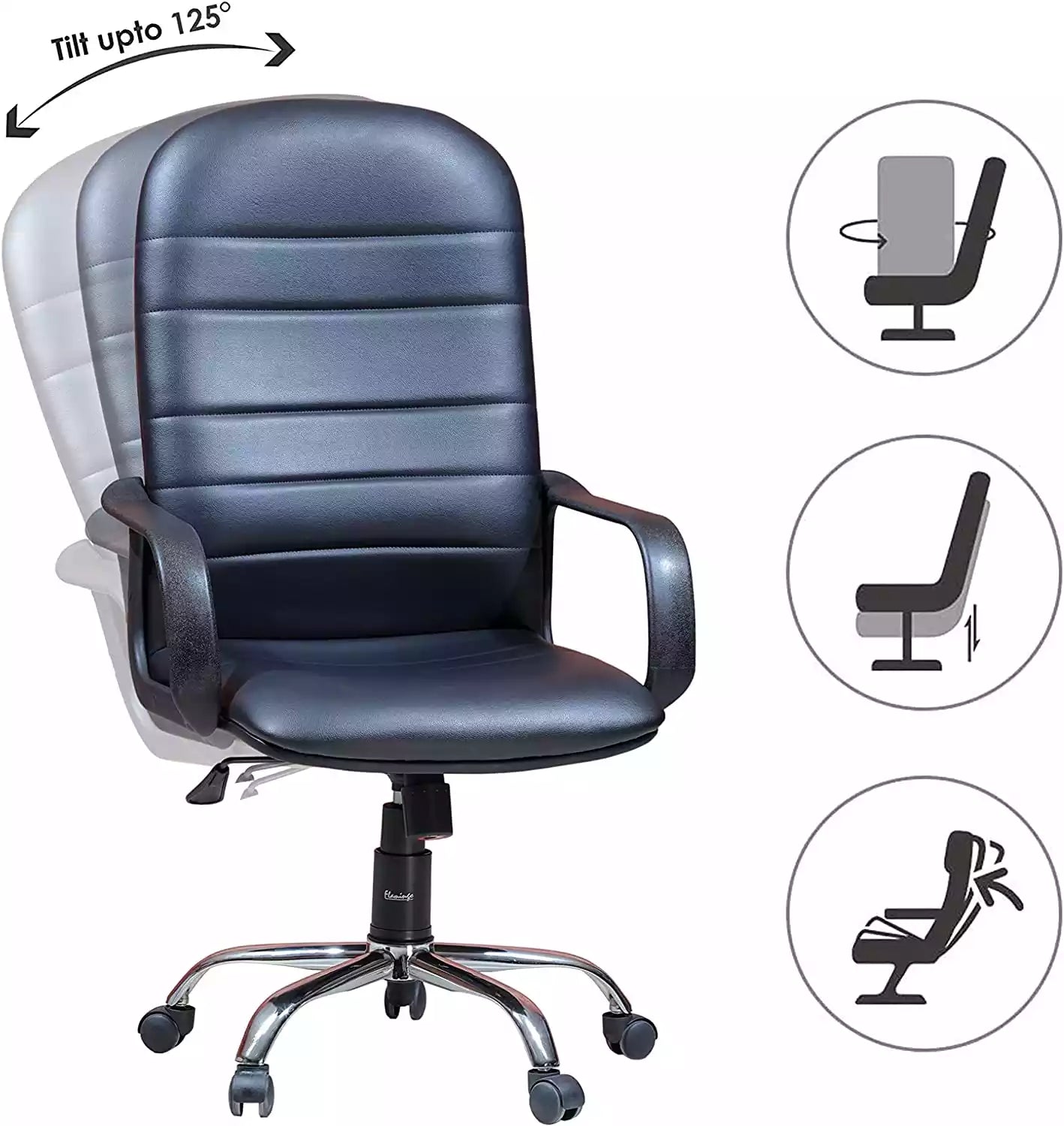 Office Chair with Adjustable Height and Lumbar Support, Black Color