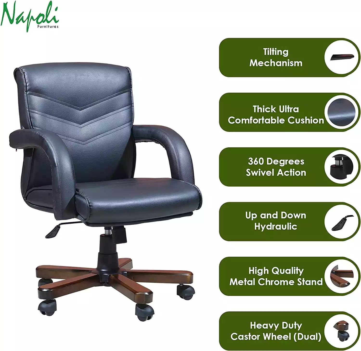 Office Chair, with Adjustable Height and Lumbar Support, Black Color