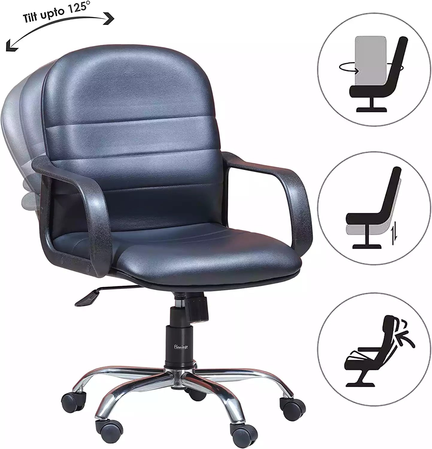 Office Chair, with Adjustable Height and Lumbar Support, Black Color